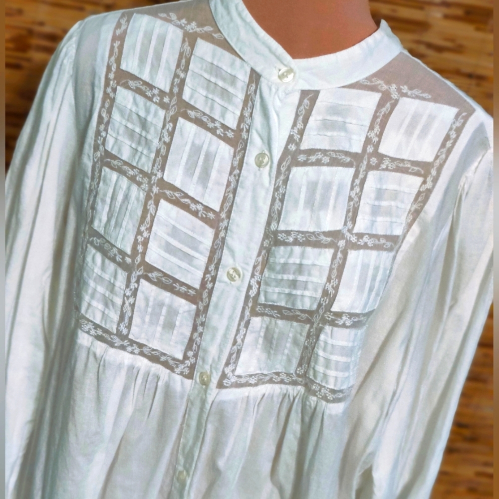 80s does Edwardian pin tuck White Cotton dress gown Mini  modest LG ▪️Lace - Picture 3 of 10